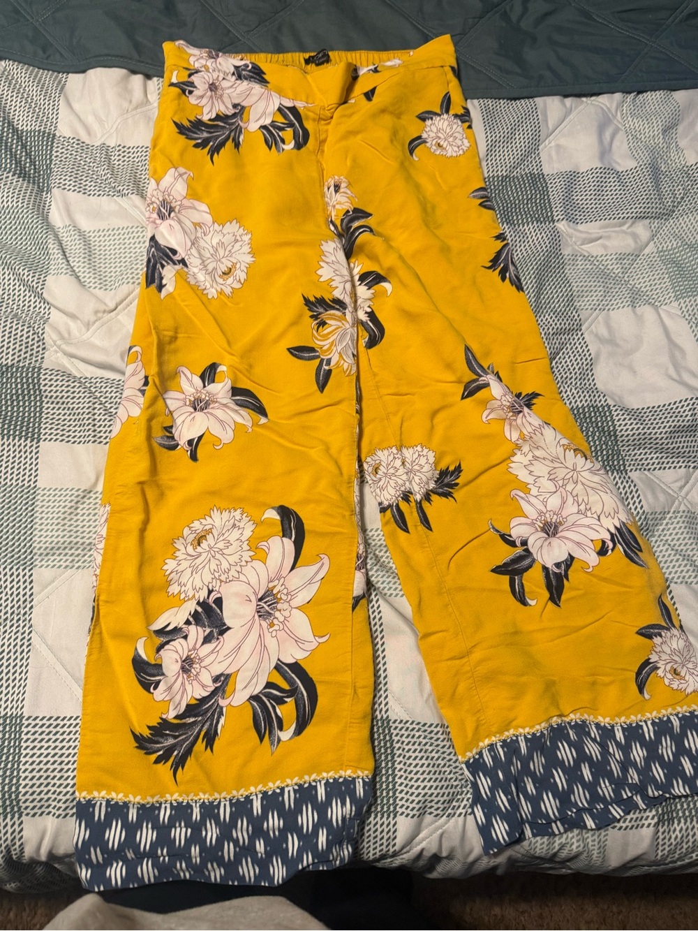 LOFT Mustard Yellow Floral Wide-Leg Pants